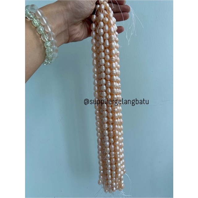 Bahan Mutiara Air Tawar Barok / Baroque PEACH 10 x 16mm OVAL pearl