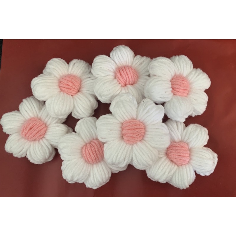 Bunga rajut puff 6cm warna bisa request