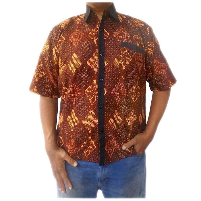 Kemeja Batik Sogan Kombinasi Lis