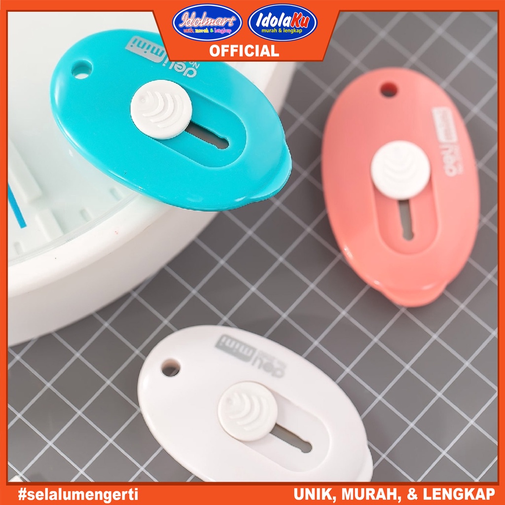 IDOLMART Deli Mini Cutter Portabel 3 Warna Desain Simple, Pisau Tajam, Untuk Membuka Paket E2050 Deli Surabaya