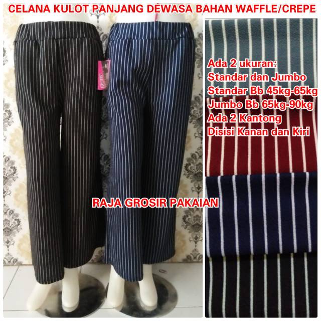 Celana Kulot Panjang Dewasa Salur Kalem Bahan Crep/Waffle