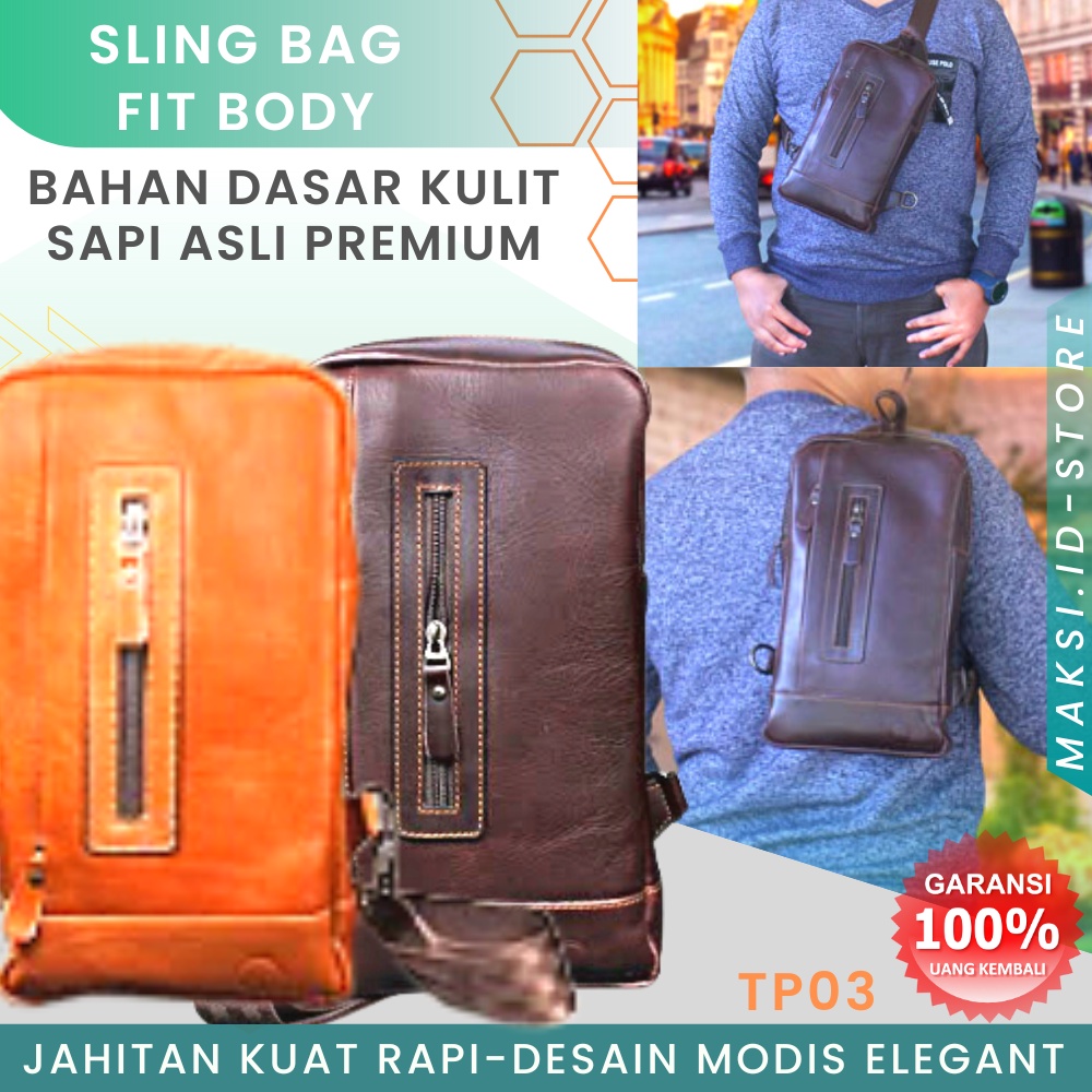 Tas Selempang Pria Ransel Kulit Sapi Asli Tas Slempang Pria Kulit Sling Bag Pria Berbahan Kulit Sapi Asli TP03 KUALITAS TERJAMIN MEMUASKAN