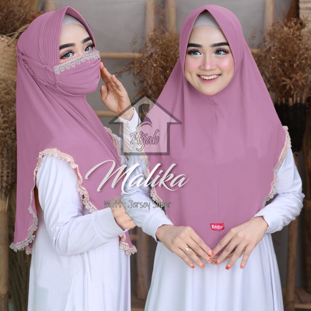 GROSIR Jilbab Instan Terbaru Hijab Masker Jersey Premium  Kerudung Masker Renda Malika RUMAH HIJA'B-Peach