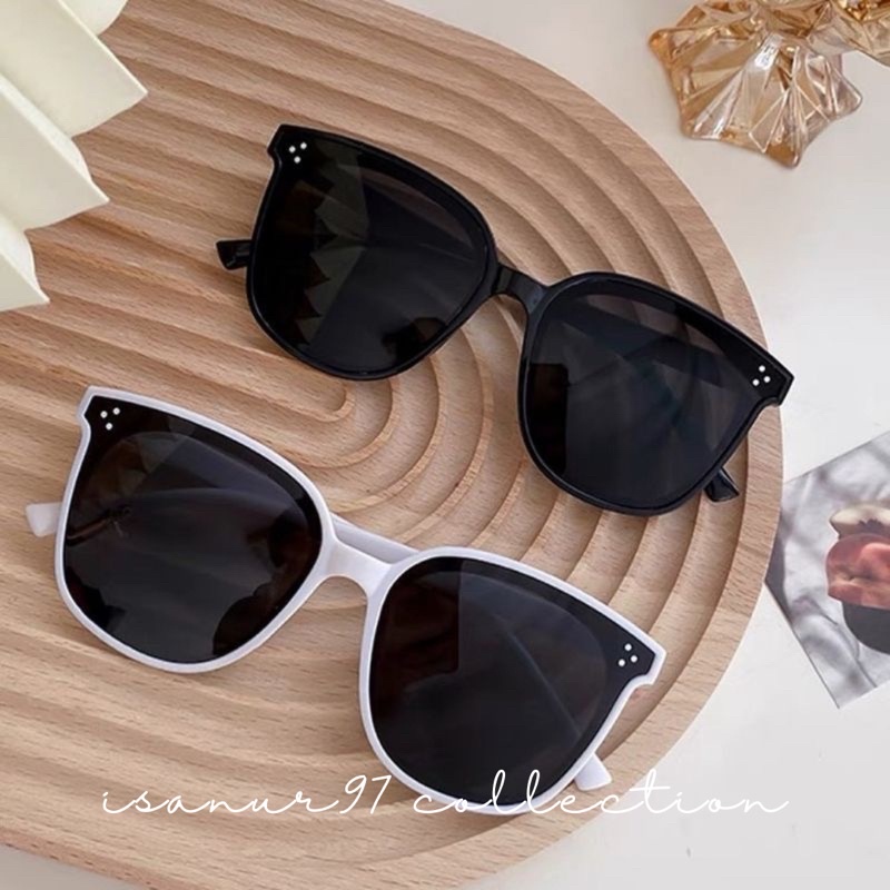 𝗜𝗦𝗔𝗡𝗨𝗥𝟵𝟳 Kacamata Kotak Korean Design Retro Mata Kucing Sunglasses Wanita Kacamata Hitam Tiga Titik