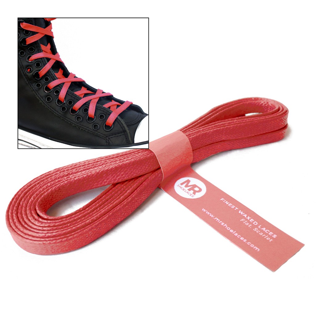 MR Shoelaces FT42 Scarlet - Tali Sepatu Lilin 6-7mm Gepeng Flat Pipih (Waxed Laces) 125cm