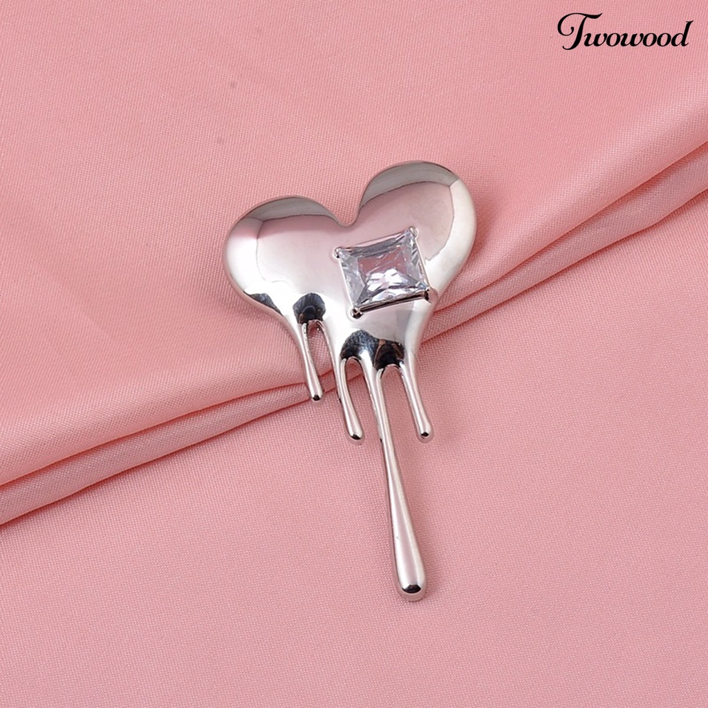 Twowood Mini Exquisite Lapel Pin Gift Heart Shaped White Cubic Zirconia Brooch Pin Costume Accessories