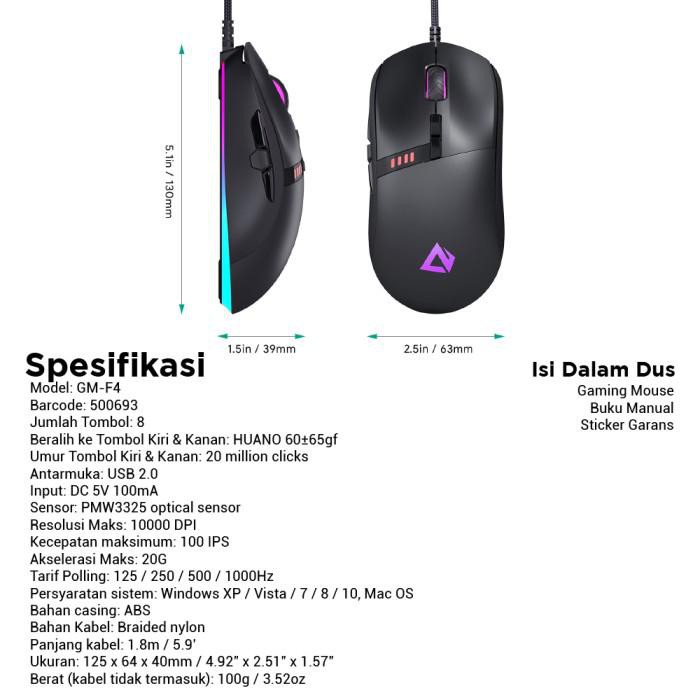 Aukey Mouse Knight Gaming RGB Wired - 10000 DPI- 500693 - GM-F4