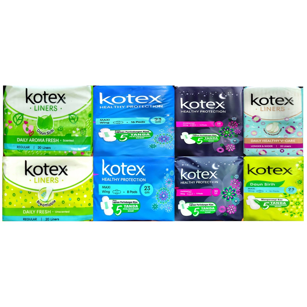 Kotex Pembalut Daun Sirih, Overnight, Liners Aloevera, Daily Fresh, Healthy V-Care