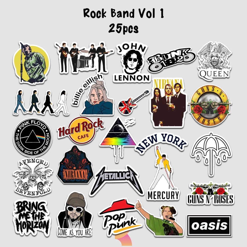 

Stiker Band Nirvana Pop Rock Gitar Hp Tumbler Sticker Metallica isi 25pcs