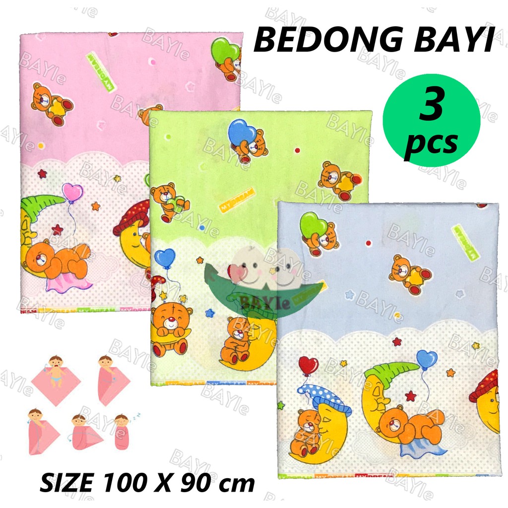 BAYIe - 3 PCS Bedong Bayi Kain Flanel Size 100 x 90 cm / Selimut bayi / Alas tidur bayi