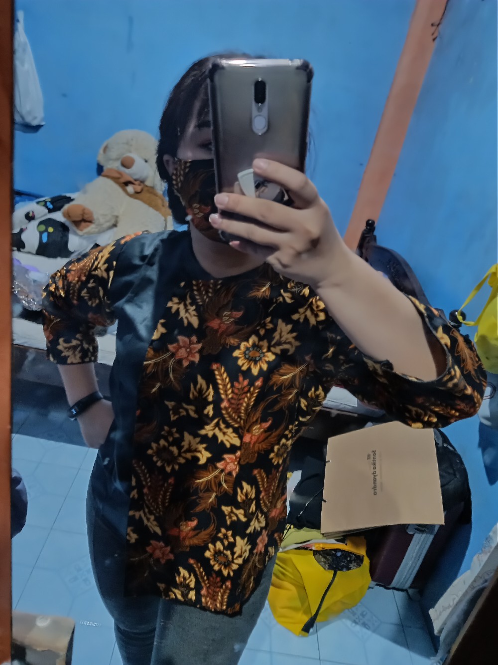 Atasan Batik Wanita Blouse Kombinasi Hitam - S-m-l-xl-xxl-3l-4l-5l - Model Kancing Depan - Modern