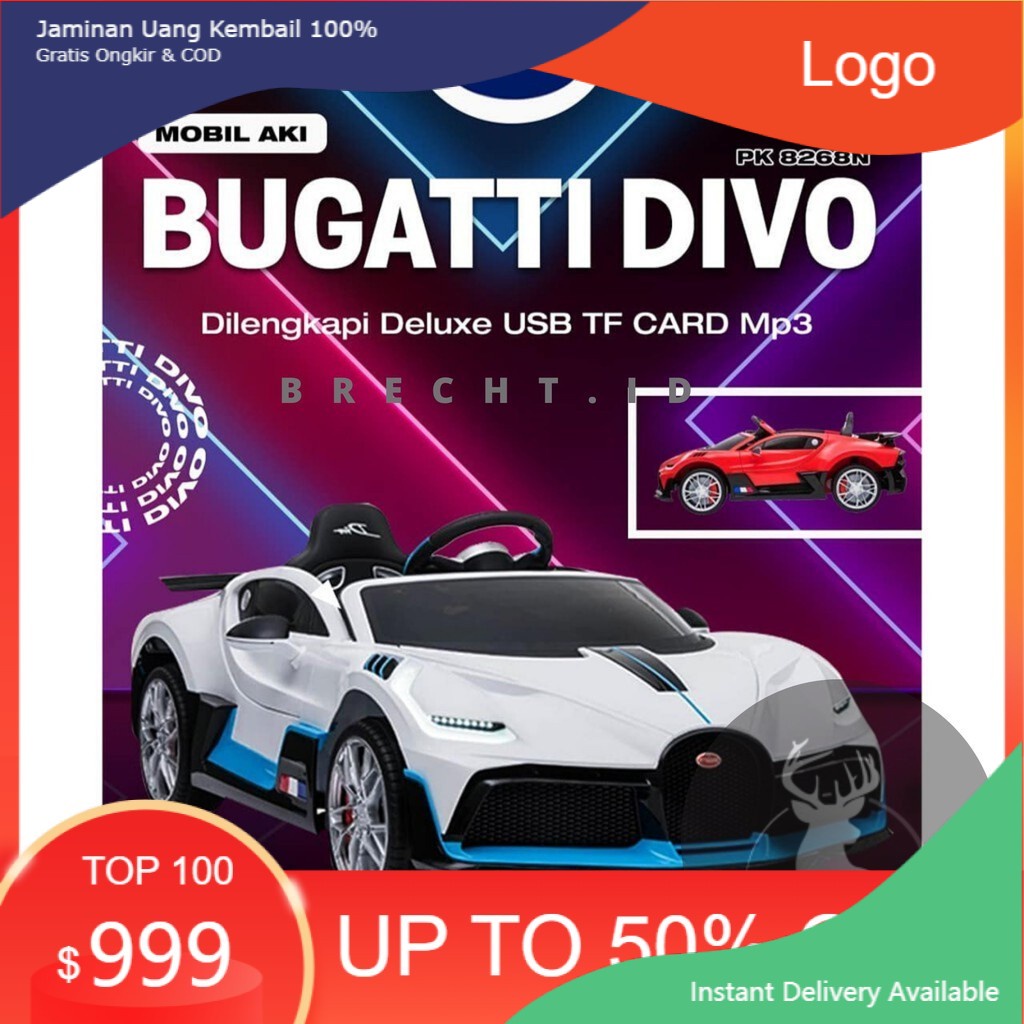 Mainan Anak Mobil Aki Pliko Bugatti Divo Lisensi PK 8268 N (Khusus Indah Cargo)