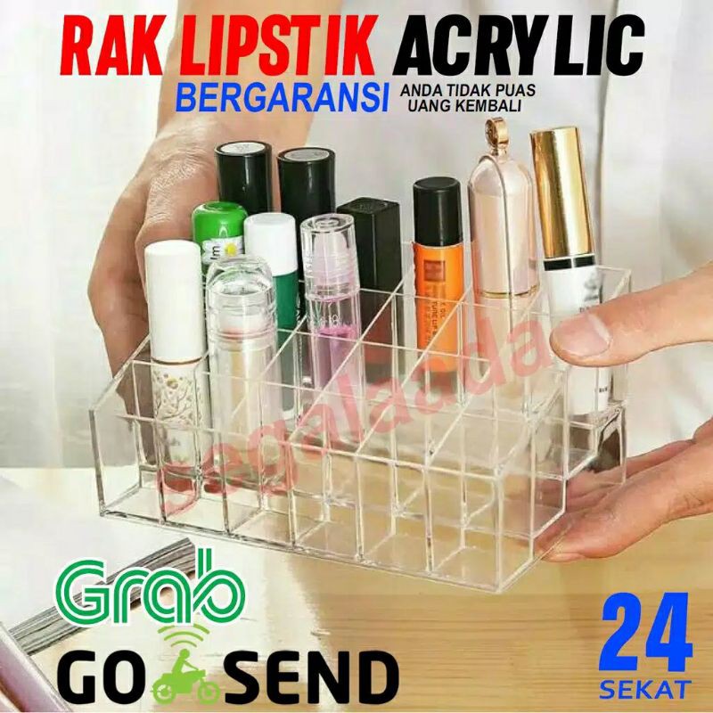 Rak lipstik acrylic 24 sekat kotak lipstik tempat lipstick akrilik top ok