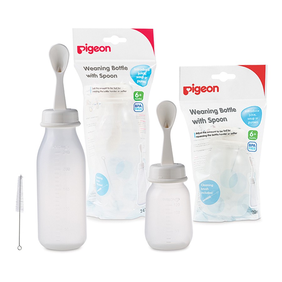 Pigeon Food Feeder Weaning Bottle with Spoon Botol Sendok Makan Bayi