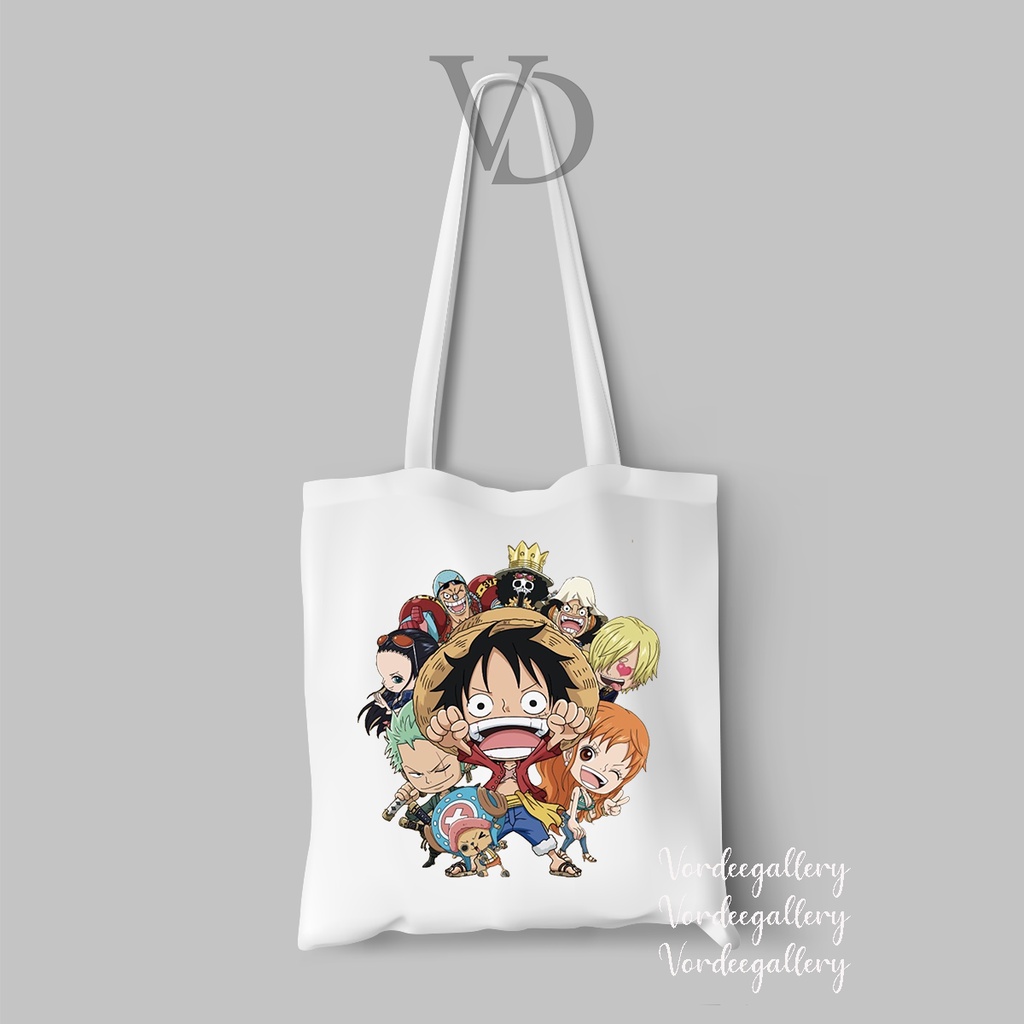 tote bag kanvas gambar one piece chibi cute nami luffy zoro / tas anime jepang ver 1