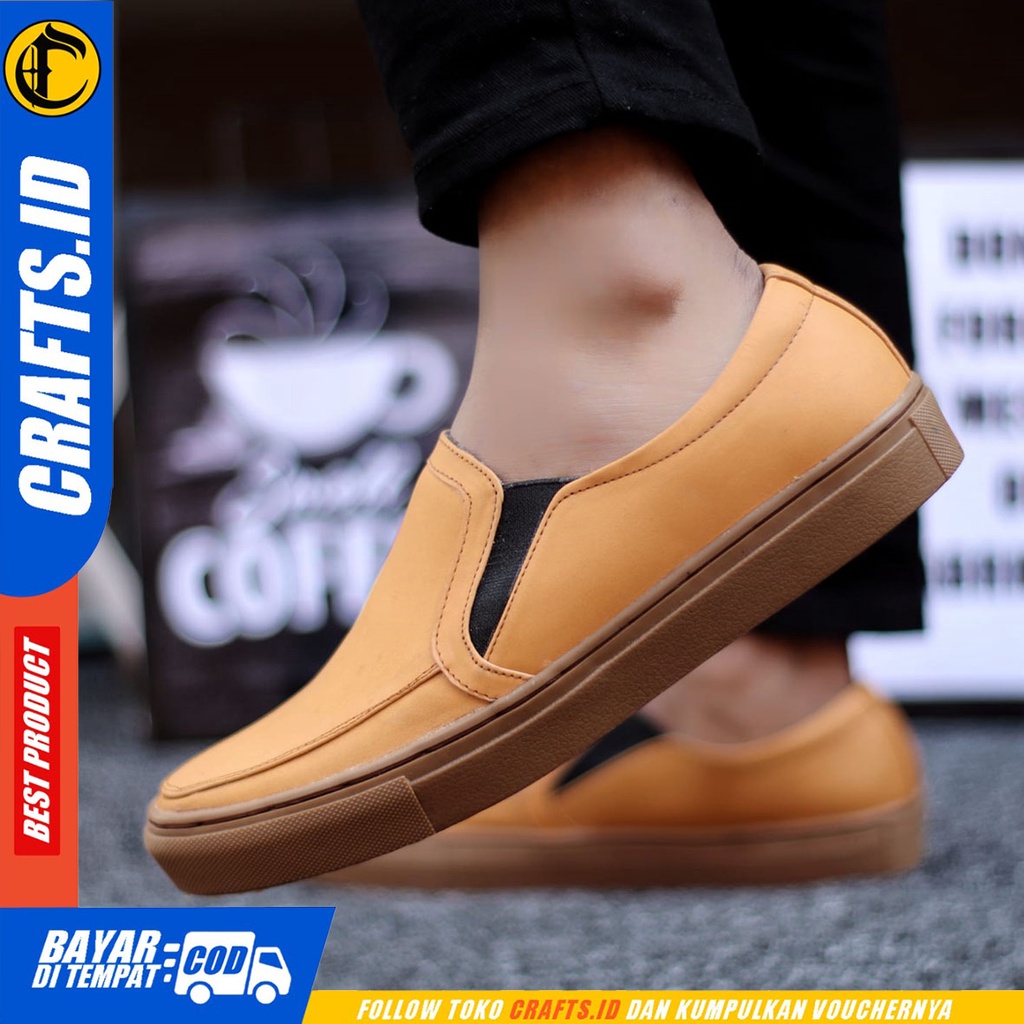 Crafts Yamca - Sepatu Kulit Slip On Casual Kerja Pria