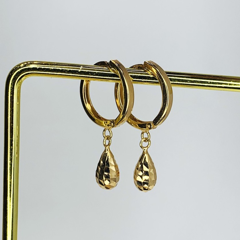 Anting Jepit Emas Asli Model Gantung Air Tetes Tear Drop Jagung Kadar 700 16K Kuning Soft Mas Suraba