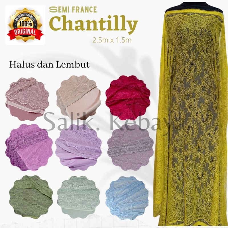 Kain Bakal Brokat Semi Prancis Chantilly Lembut Bahan Brukat Kebaya Santili Katun Halus Motif Mawar 