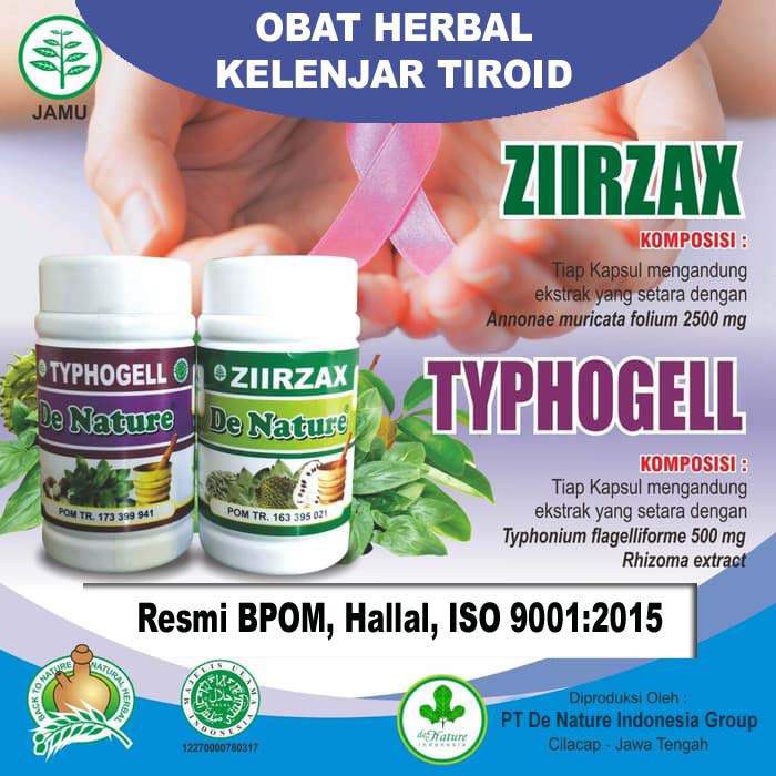 Obat Tiroid Ampuh - Kelenjar Tiroid Membesar Herbal De Nature Kapsul Ziirzak Typhogell Asli