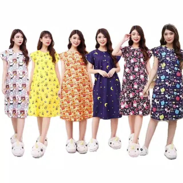 DASTER KATUN KARAKTER/DASTER KANCING DEPAN/DASTER BUSUI MURAH/BAJU TIDUR
