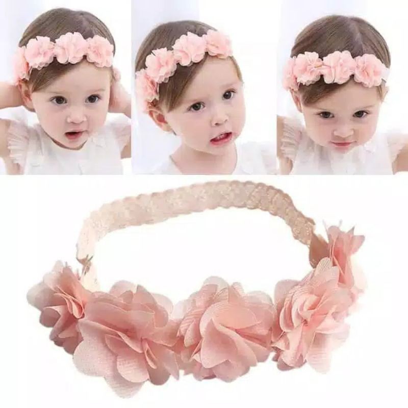 Bandana Ribbon pink Baby Girl bando anak perempuan cewek headband