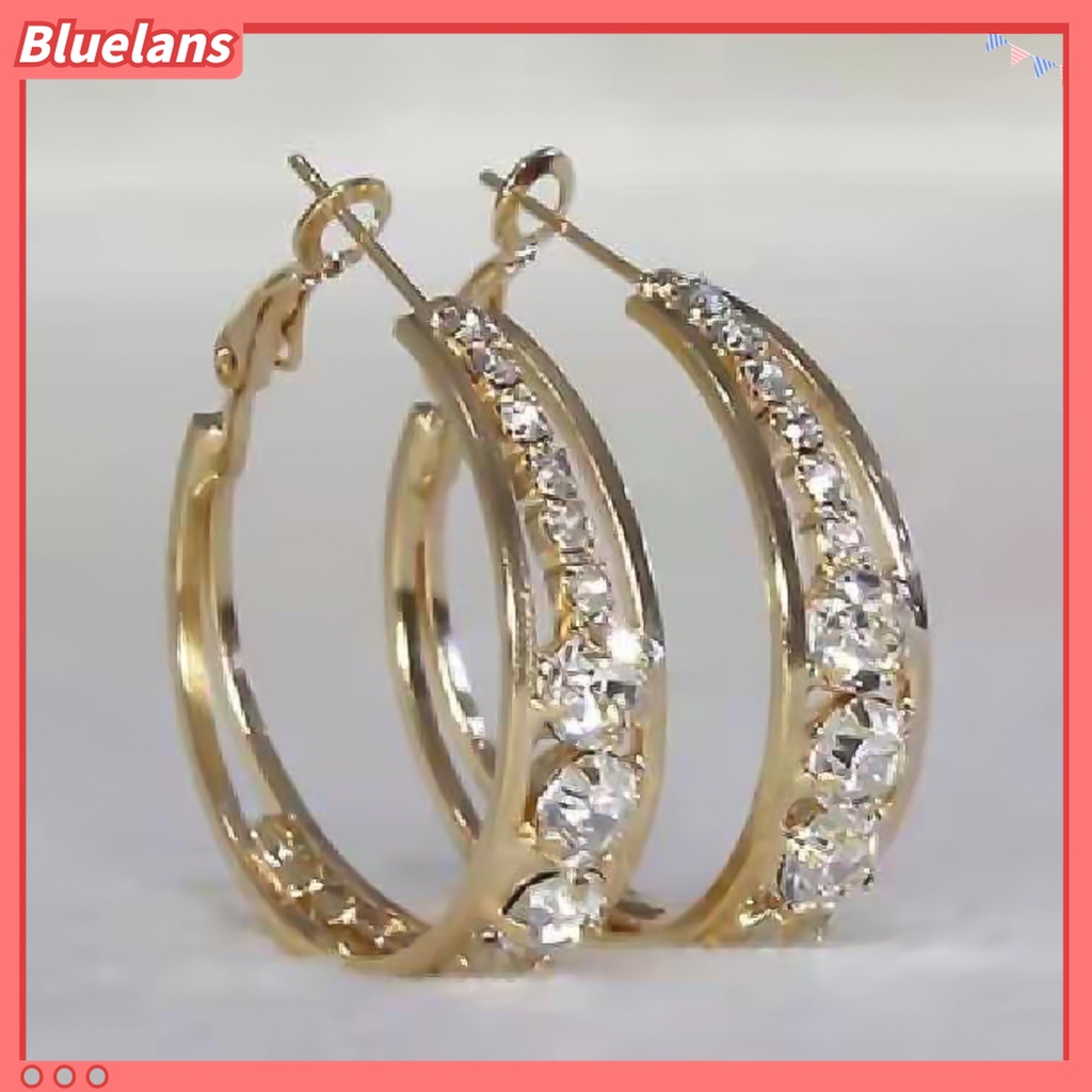 Anting Hoop Bahan Alloy Aksen Berlian Imitasi Untuk Pernikahan