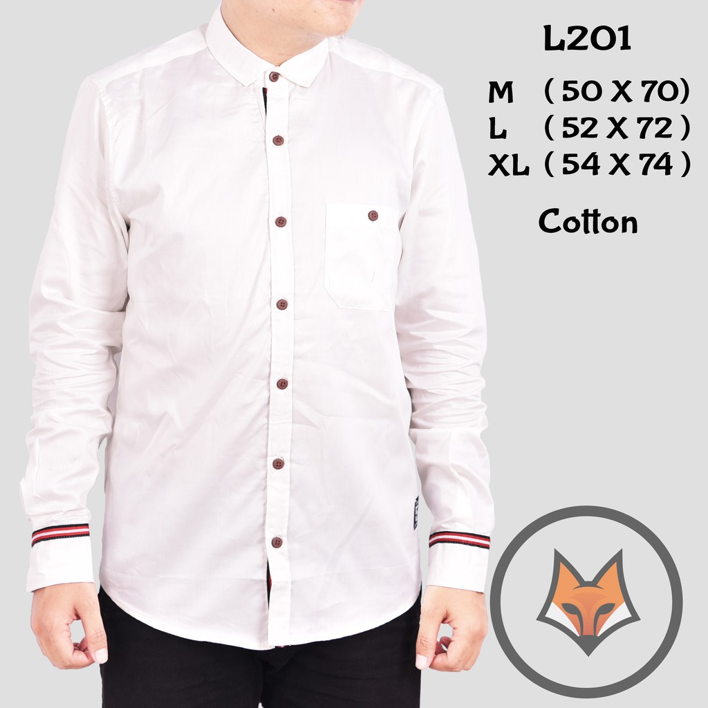 L201 Baju  Kemeja Kasual  Pria Cowok Putih List Hitam  Merah  