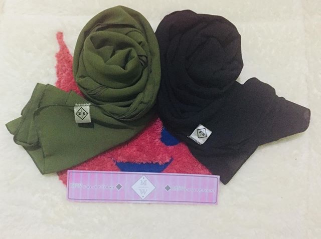 Jilbab polos pashmina ceruti // ijo army dan hitam