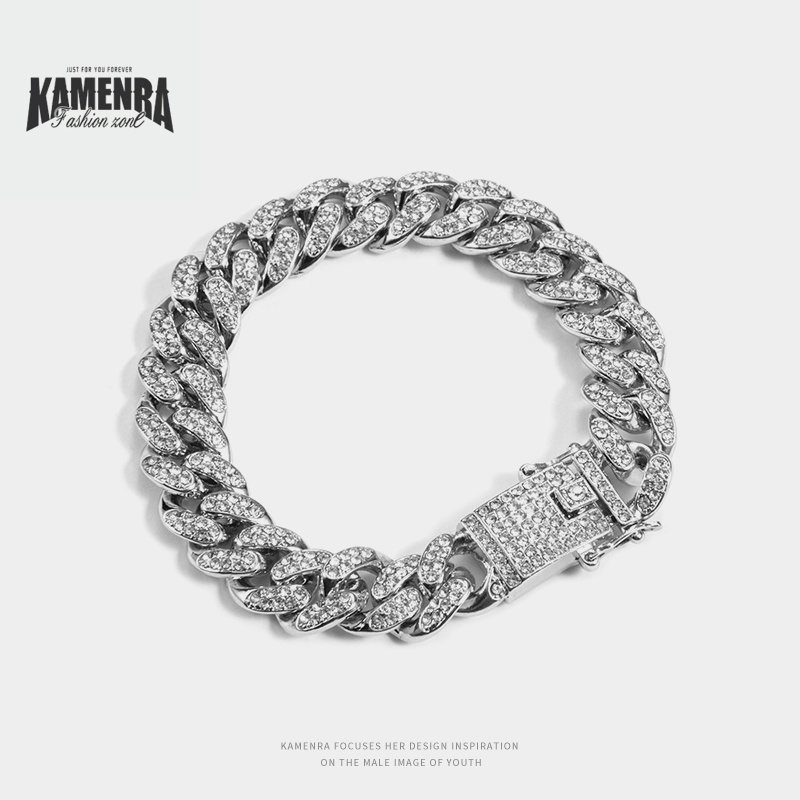 Gelang Rantai Cuba full Berlian Kasar Gaya hip hop Untuk Pria