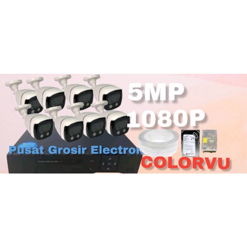 PAKET CCTV 8 CHANNEL 8KAMERA OUTDOOR 5MP 1080P COLORVU