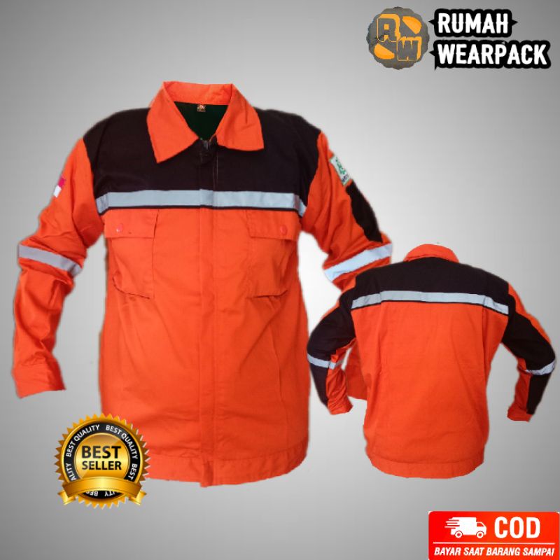 Baju Safety/ Wearpack Safety Atasan Warna Oranye Kombinasi Hitam