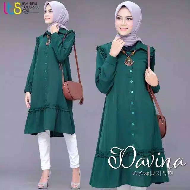 DAVINA TUNIK AKSEN KANCING HIDUP / BAJU TUNIK WANITA (BANYAK SIZE M. L. XL)