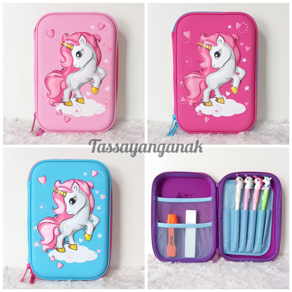 Tempat Pensil Unicorn Kotak Pensil Kuda Poni Tempat Pensil Motif Kartun Unicon 3d Bahan Eva