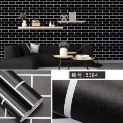 ✸ WALLPAPER DINDING // WALLPAPER MURAH // WALLPAPER STICKER MOTIF BATA HITAM LIST PUTIH ➸