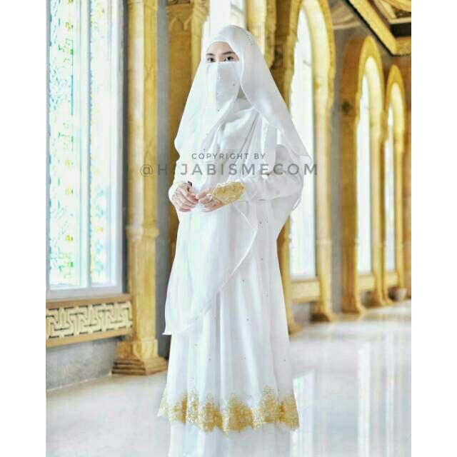 Gamis Wedding Set Almera Broken White Putih Tulang Gaun Pengantin Muslimah Set Cadar Ori Hijabisme