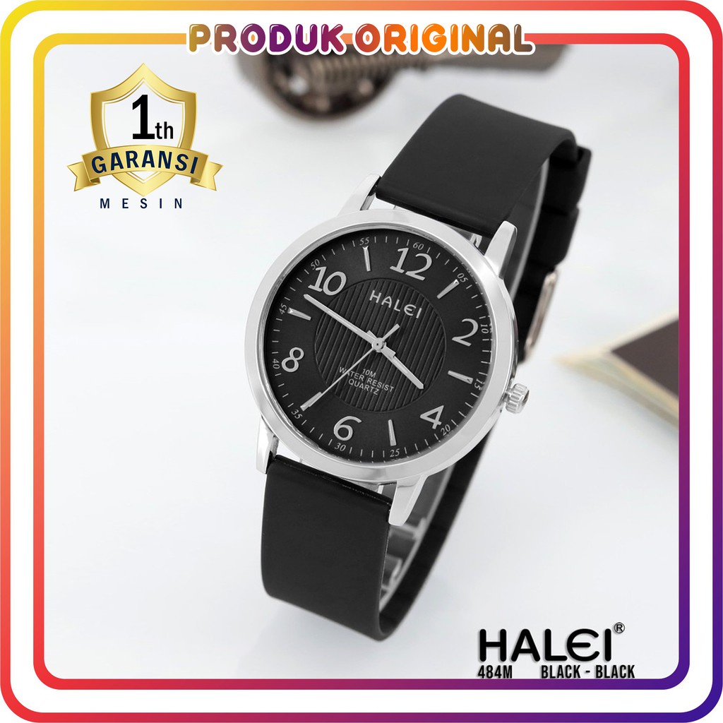 COD JAM TANGAN PRIA HALEI ORIGINAL 484 KARET WATER RESISTANT STAINLES STEEL TAHAN AIR