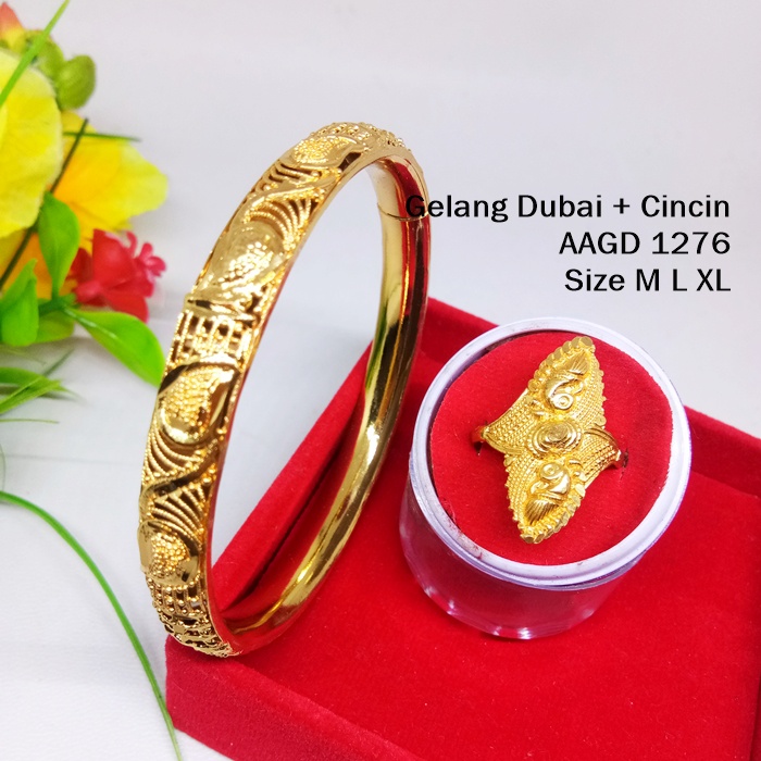 GELANG DUBAI SET CINCIN INDIA WARNA EMAS / GELANG EMAS INDIA MEWAH DAN ELEGAN / GELANG LEBARAN AAGD1