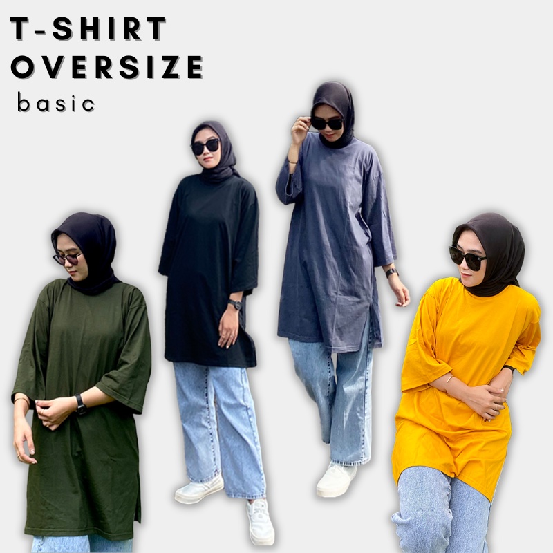 Velonesia - Basic Tshit Oversize Lengan 3/4 Bahan Cotton Combed Fit to XXL