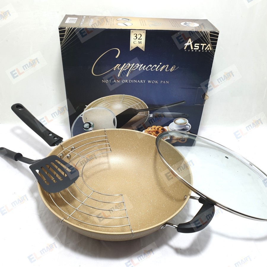 Wajan Penggorengan Anti Lengket Besar 32cm ASTA Cappuccino Wok Pan