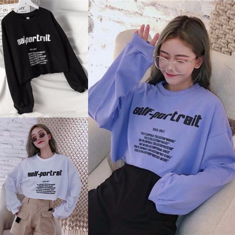 SELF POTRAIT Sweater Crewneck Oblong Oversize Wanita | Blouse Switer Jacket Croope OOTD Cassual Fleece Tebal