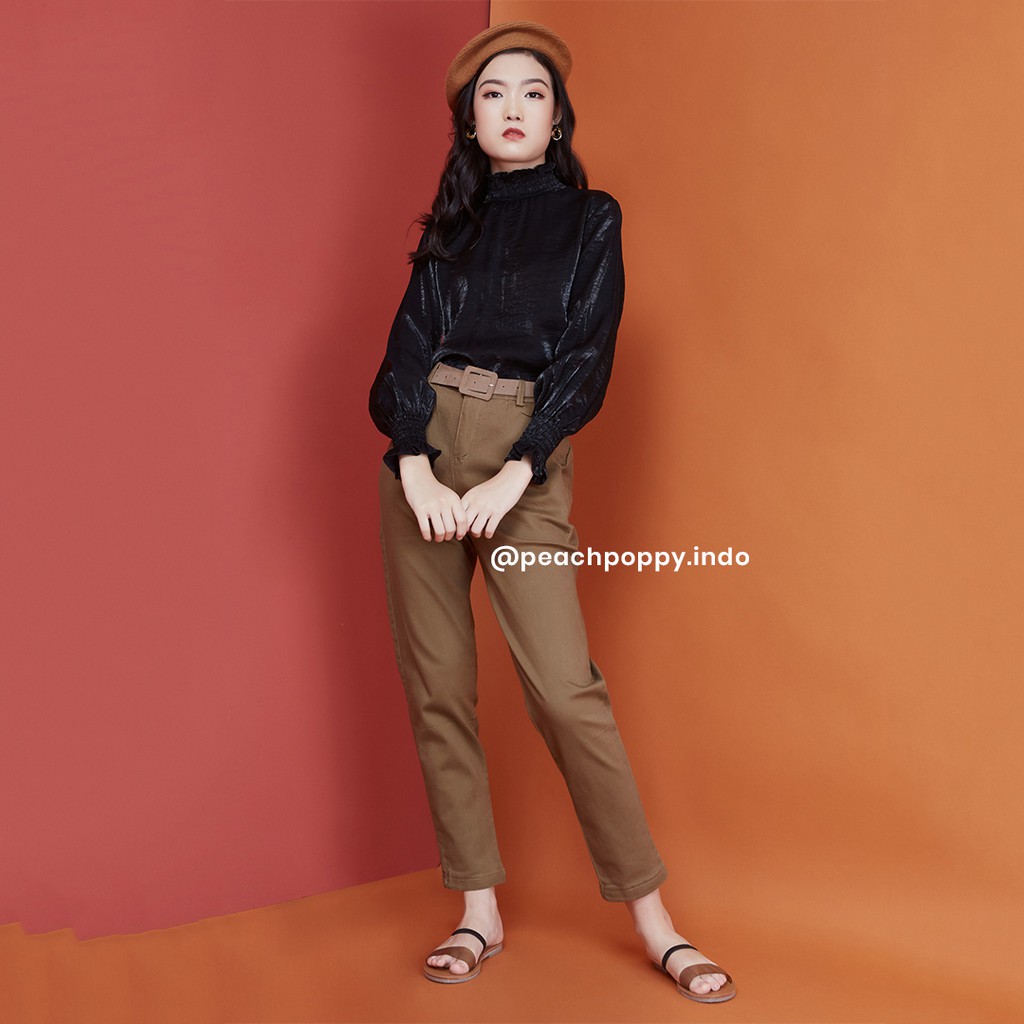 Peach Poppy Adria Pants - Celana Highwaist Panjang Wanita 2 Size Free Belt