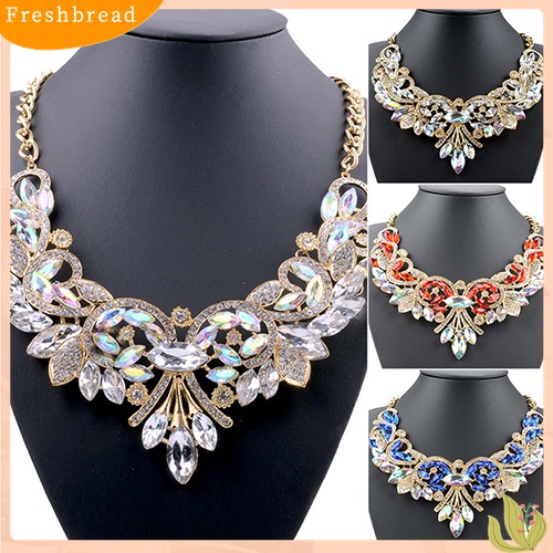 [TERLARIS]Colorful Rhinestone Flower Pendent Chain Choker Statement Collar Bib Necklace