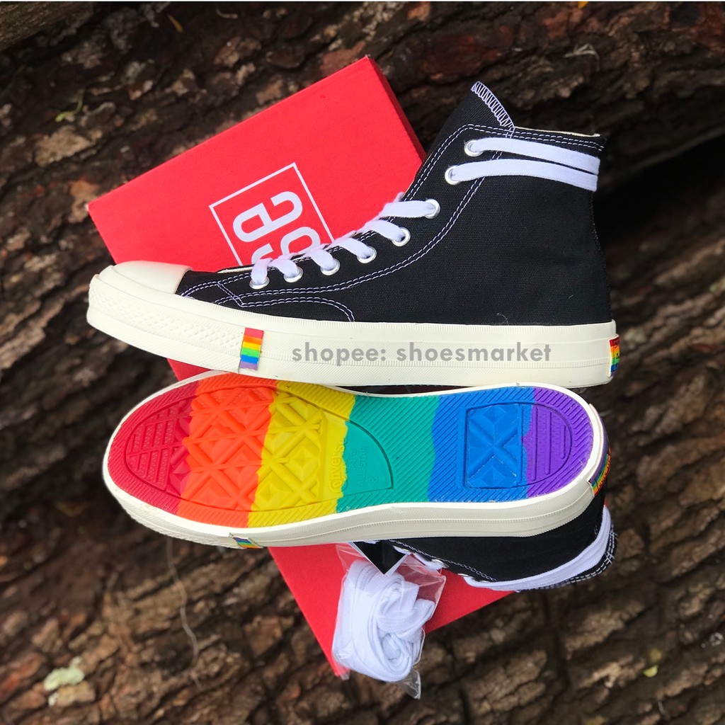 SEPATU CONVERSE 70S HIGH X RAINBOW BLACK WHITE ALL STAR CHUCK TAYLOR OBRAL MURAH