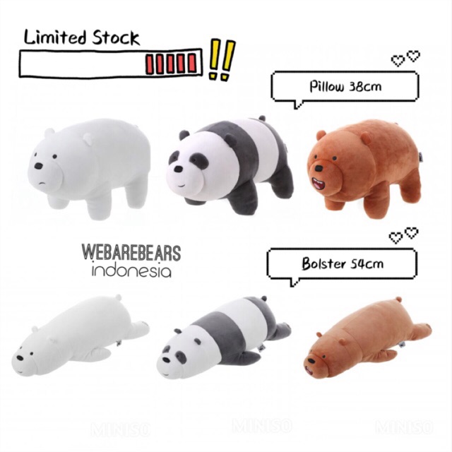 We bare bears boneka panda beruang teddy bear grizzly ice bear bantal leher mainan anak bayi pillow