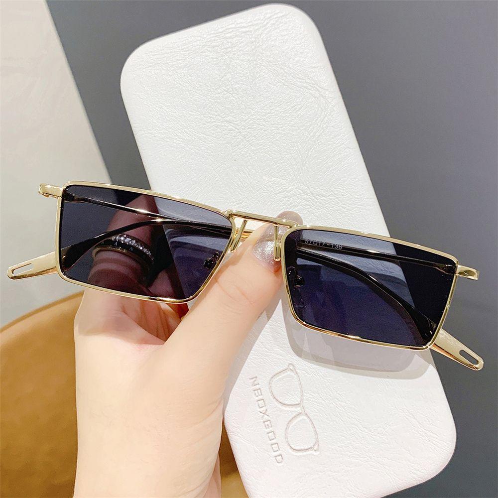 R-flower Metal Sunglasses Retro Perlindungan UV Nuansa Persegi Panjang