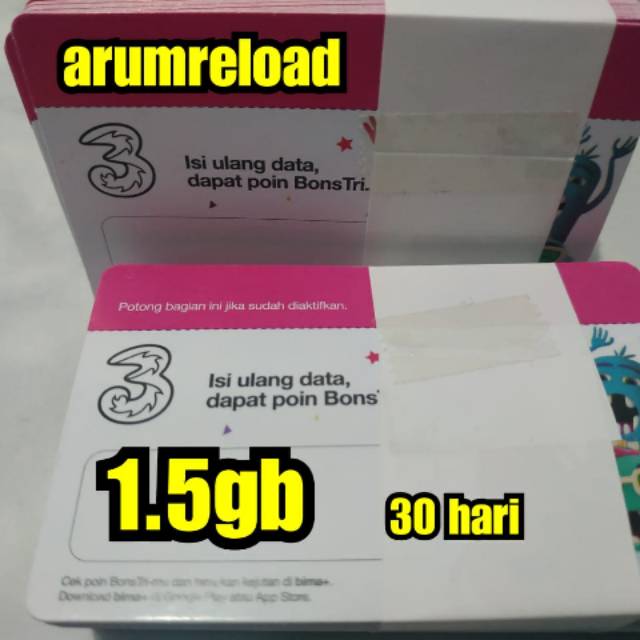 Voucher tri 1.5gb 30 hari sumbagsel lampung bengkulu