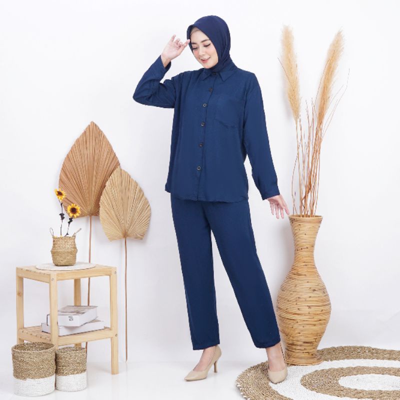 Kemeja setelan busui lengan panjang | Setelan kemeja wanita polos | kemeja set rayon