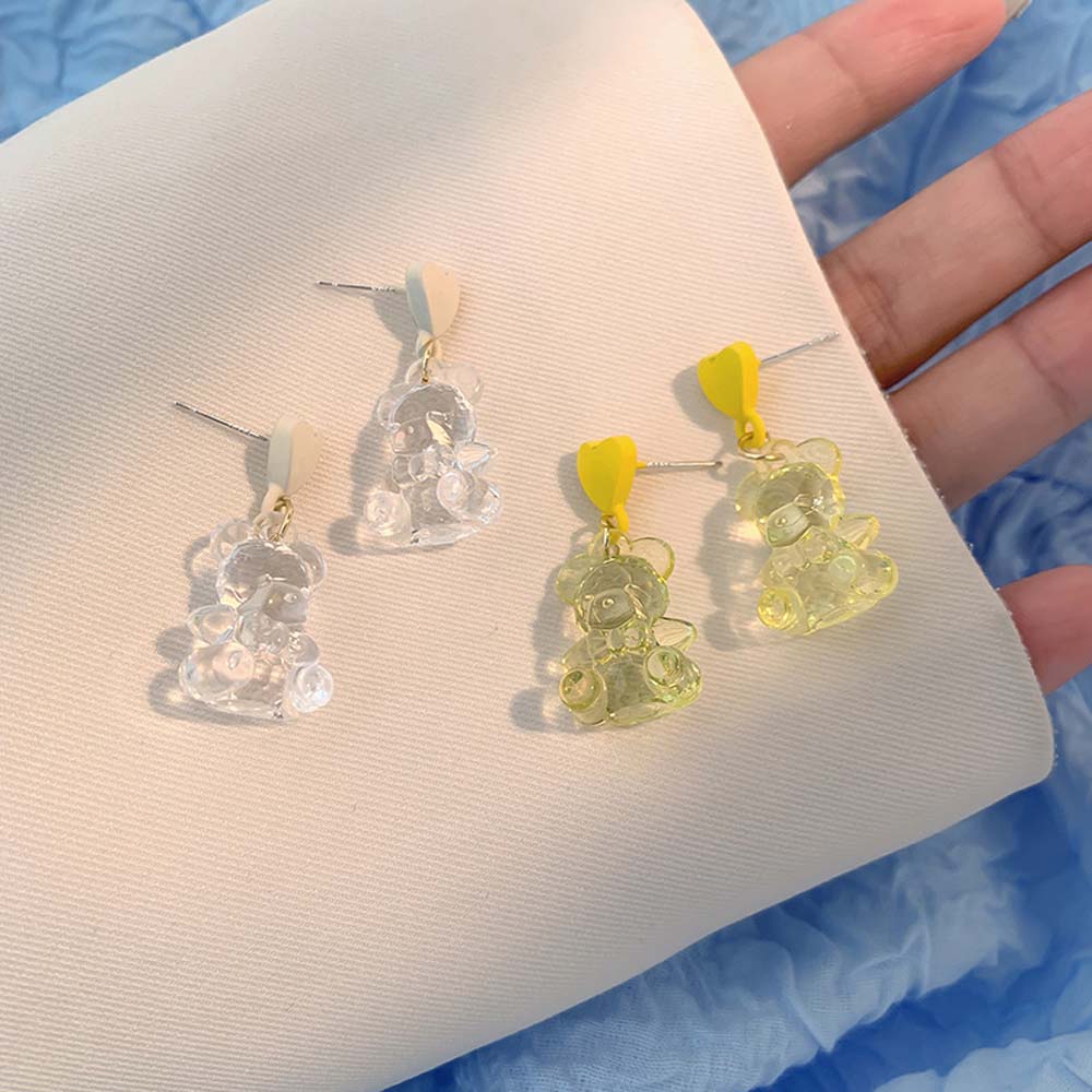 Needway  Temperament Bear Earrings Trendy Fashion Jewelry Dangle Earrings Cut Candy Color Resin Love Girls Crystal Resin/Multicolor