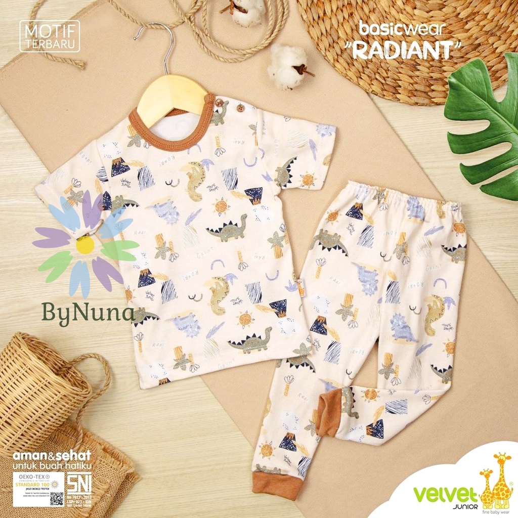 ECER SETELAN BAJU LENGAN PENDEK & CELANA PANJANG SERI "RADIANT" BASIC WEAR VELVET JUNIOR MODEL