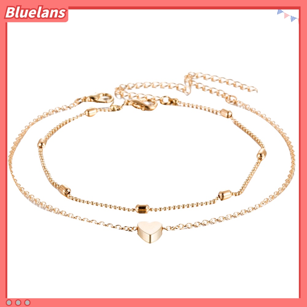 Bluelans Double Layer Love Heart Charm Anklet Women Sandal Barefoot Ankle Bracelet Gift